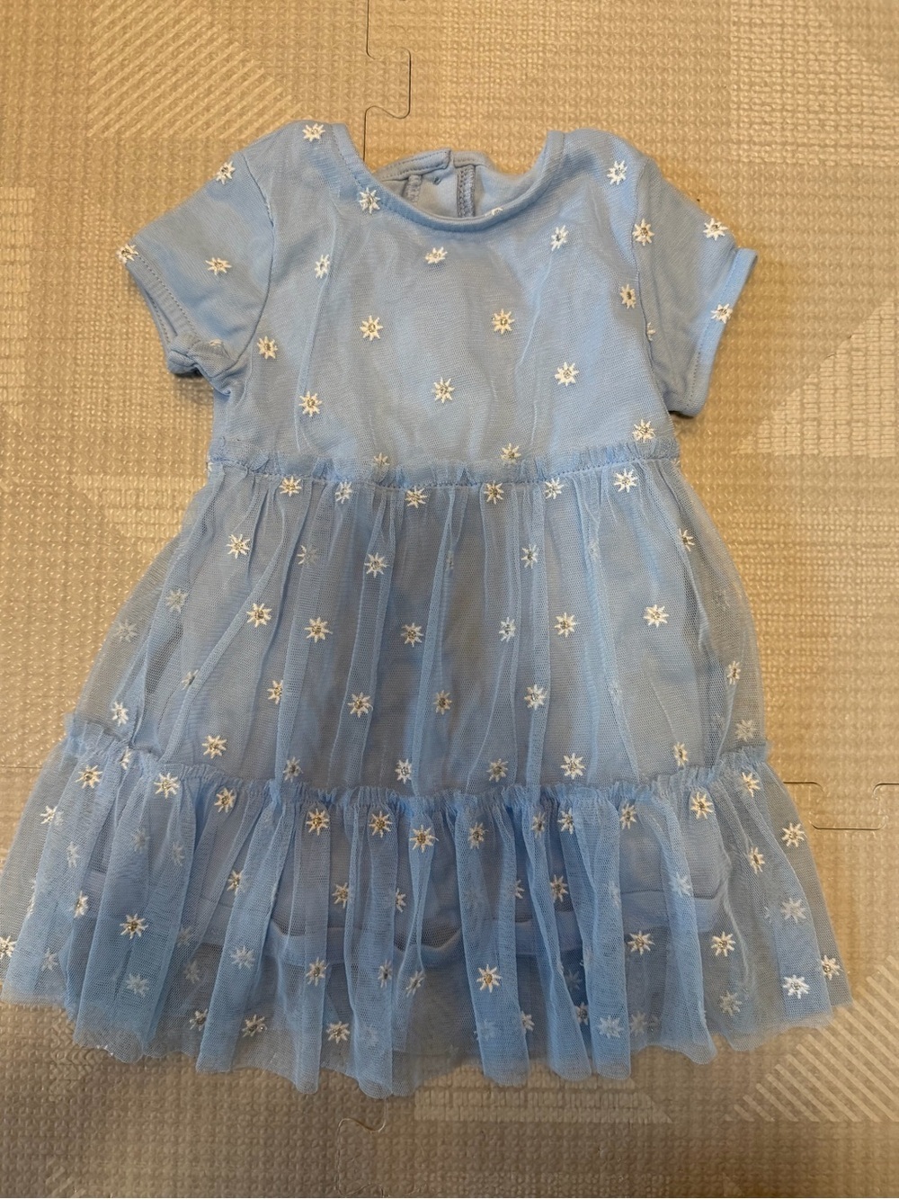 Light Blue Daisy Mesh Tiered Dress for Kids